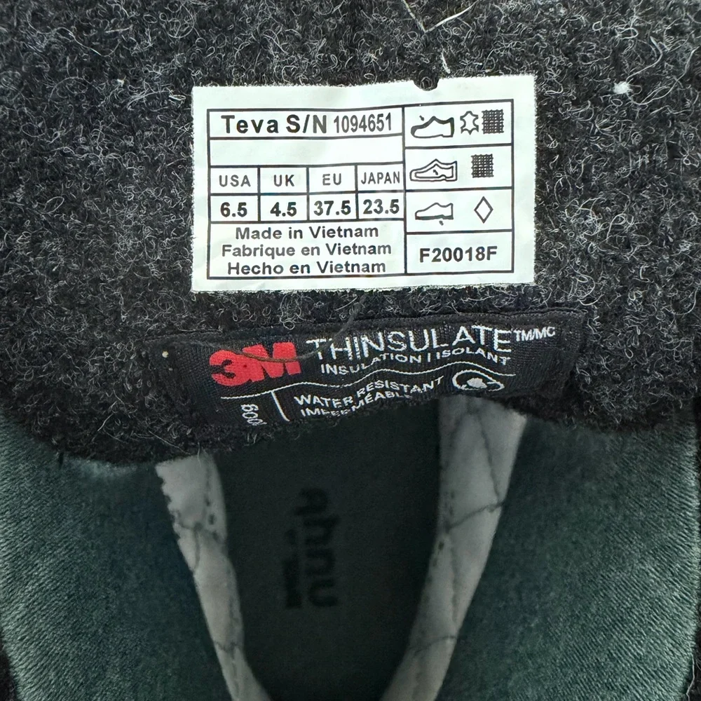 AHNU TEVA SUGARFROST INSULATED WP BLACK BOOTS Women’s Sz 6.5 Hiking Snow Outdoor